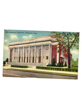 Klein Memorial Auditorium Bridgeport Conn Linen Postcard 1942 Army Navy Stamp Po